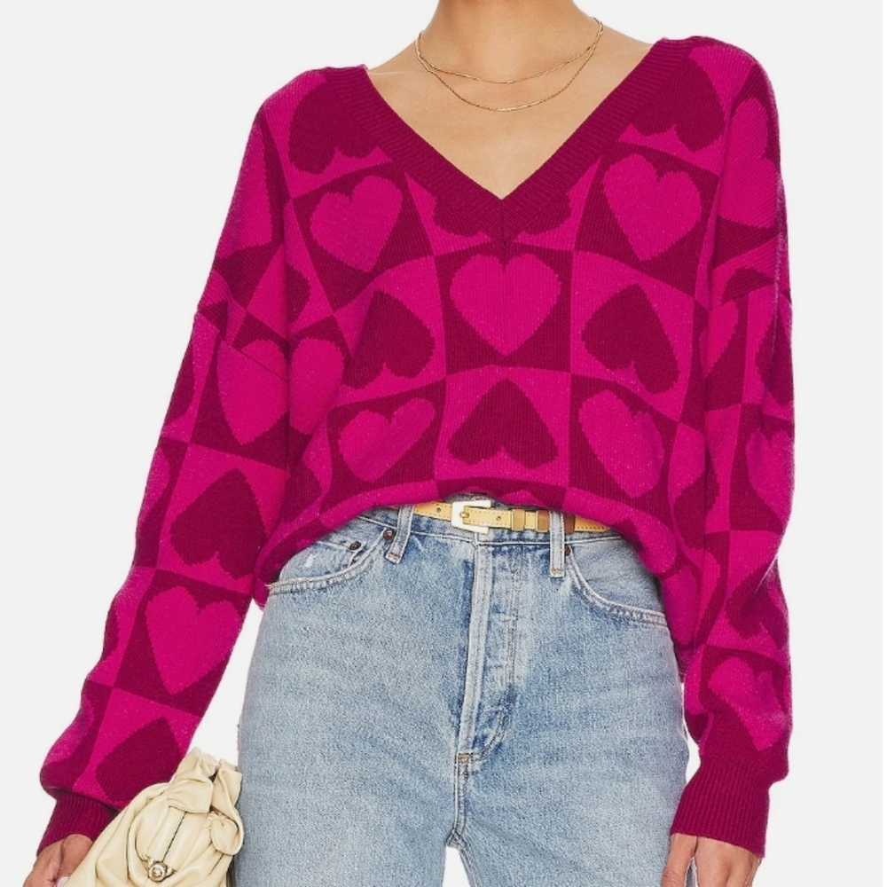 Beach Riot Pink and Purple Heart Sweater